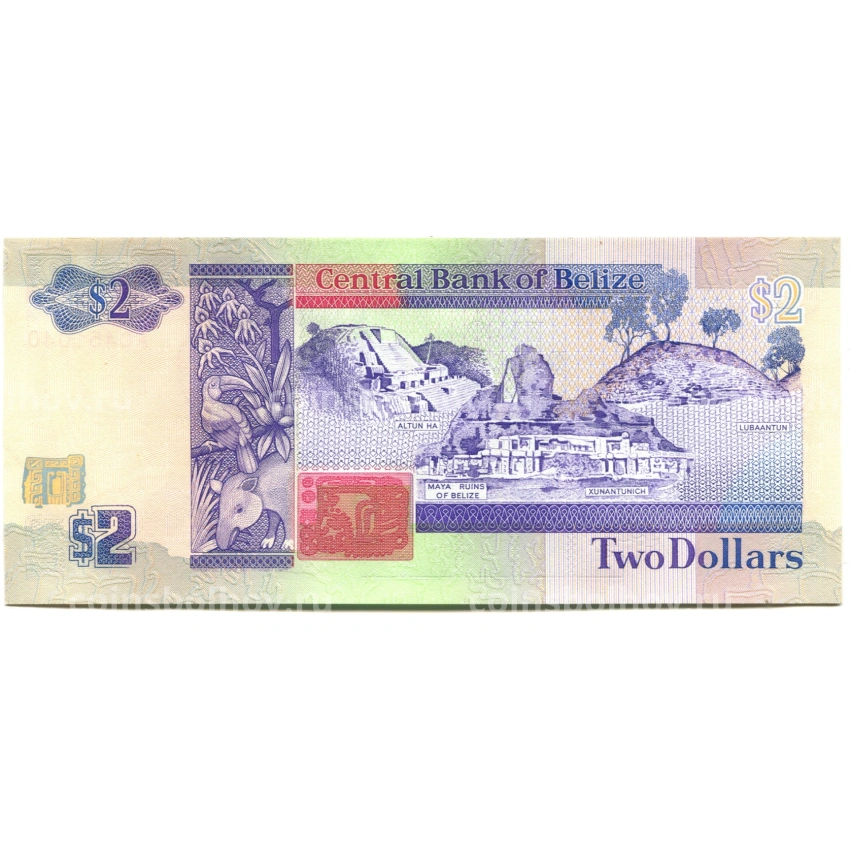 Банкнота 2 доллара 1991 года Белиз (вид 2)