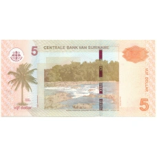 Банкнота 5 долларов 2012 года Суринам (вид 2)
