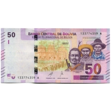 Банкнота 50 боливиано 1986 (2018) года Боливия «Боливия многонациональная страна» (аверс)
