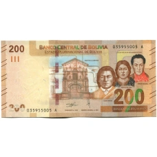 Банкнота 200 боливиано 1986 (2019) года Боливия «Боливия многонациональная страна» (аверс)