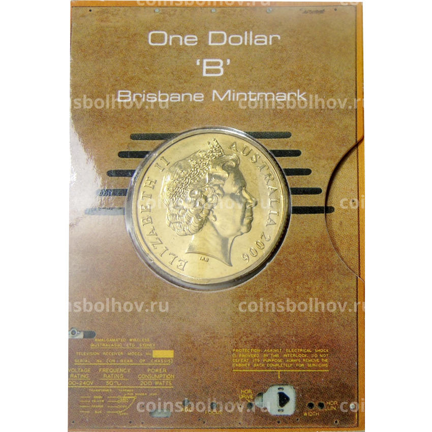 Монета 1 доллар 2006 года В Австралия «50 лет австралийскому телевидению» (в блистере) (вид 2)