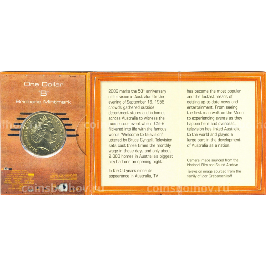 Монета 1 доллар 2006 года В Австралия «50 лет австралийскому телевидению» (в блистере) (вид 4)
