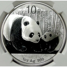 Монета 10 юаней 2011 года  Китай  «Панда» (в слабе NGC MS 70) (аверс)