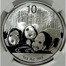 Монета 10 юаней 2013 года  Китай  «Панда» (в слабе NGC MS 70) (аверс)