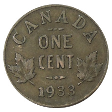 Монета 1 цент 1933 года Канада (аверс)