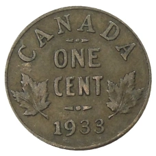 Монета 1 цент 1933 года Канада (аверс)