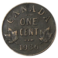 Монета 1 цент 1936 года Канада (аверс)