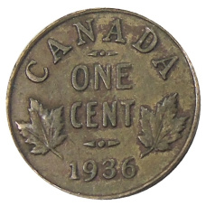 Монета 1 цент 1936 года Канада (аверс)