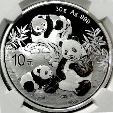 Монета 10 юаней 2025 года Китай «Панда» (в слабе NGC MS 70) (аверс)