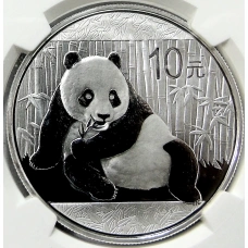 Монета 10 юаней 2015 года Китай «Панда» (в слабе NGC MS 70) (аверс)