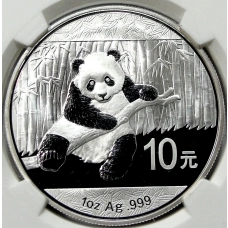 Монета 10 юаней 2014 года Китай «Панда» (в слабе NGC MS 70) (аверс)