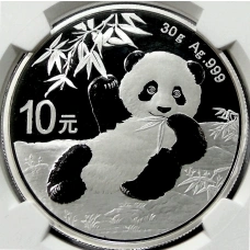 Монета 10 юаней 2020 года Китай «Панда» (в слабе NGC MS 70) (аверс)