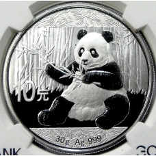 Монета 10 юаней 2017 года Китай «Панда» (в слабе NGC MS 70) (аверс)