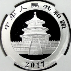 Монета 10 юаней 2017 года Китай «Панда» (в слабе NGC MS 70) (реверс)