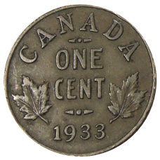 Монета 1 цент 1933 года Канада (аверс)