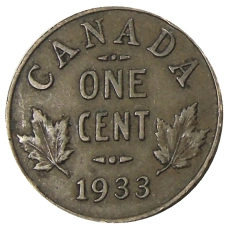 Монета 1 цент 1933 года Канада (аверс)