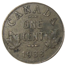 Монета 1 цент 1933 года Канада (аверс)
