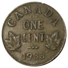 Монета 1 цент 1933 года Канада (аверс)