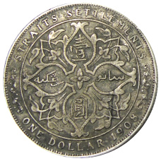 Монета 1 доллар 1908 года Стрейтс Сетлментс (реверс)