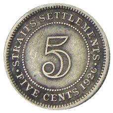 Монета 5 центов 1926 года Стрейтс Сетлментс (аверс)
