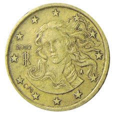 Монета 10 евроцентов 2002 года Италия (аверс)
