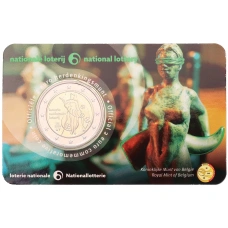Монета 2 евро 2025 года Бельгия «Национальная лотерея» (текст на лицевой стороне блистера на фламандском и английском) (аверс)