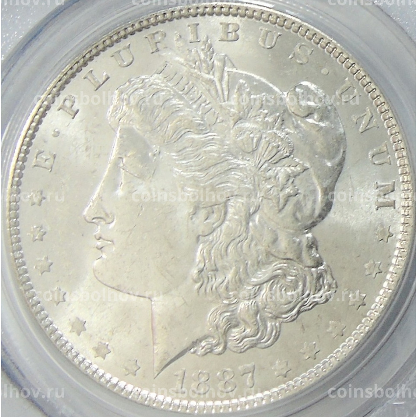 Монета 1 доллар 1887 года США «Доллар Моргана» (в слабе PCGS MS63)