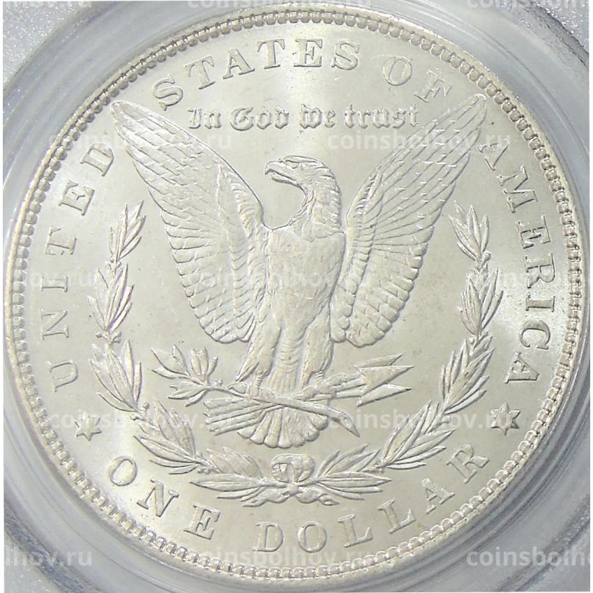 Монета 1 доллар 1887 года США «Доллар Моргана» (в слабе PCGS MS63) (вид 2)