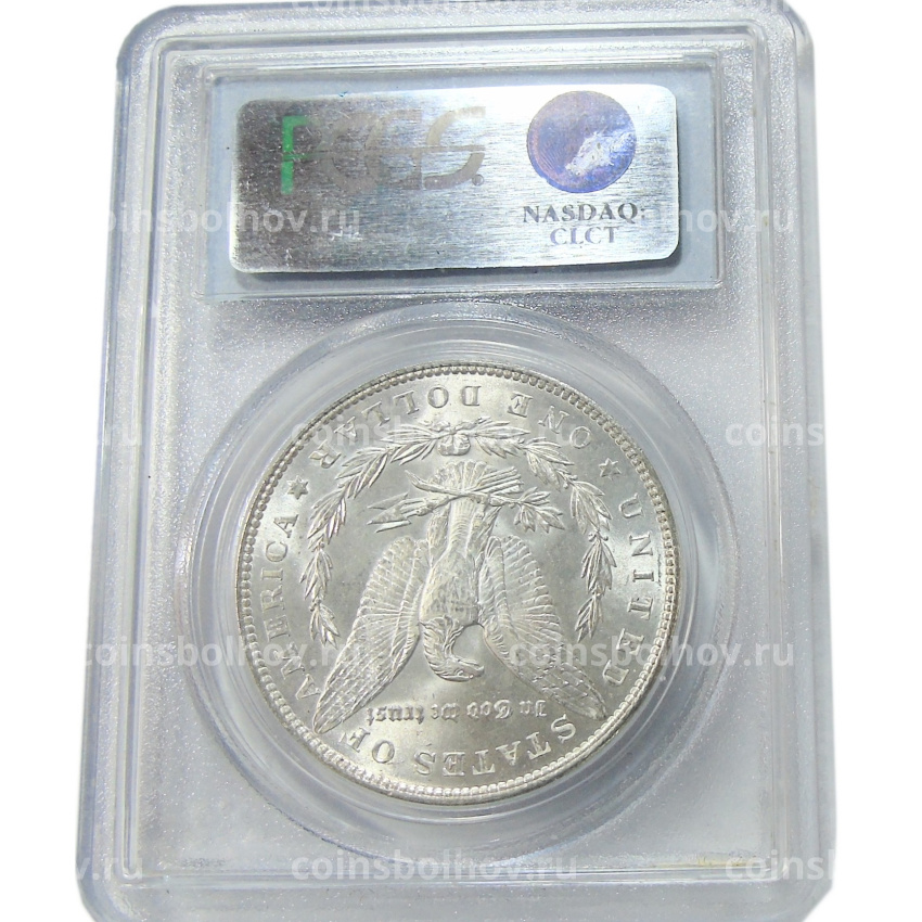 Монета 1 доллар 1887 года США «Доллар Моргана» (в слабе PCGS MS63) (вид 4)