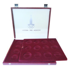 Коробка для монет номиналом 5 и 10 рублей  Олимпиада-80 (б\у) (вид 2)