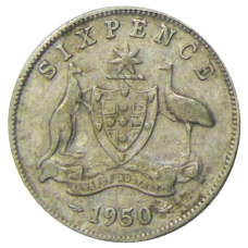Монета 6 пенсов 1950 года Австралия (аверс)
