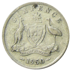 Монета 6 пенсов 1950 года Австралия (аверс)