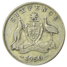 Монета 6 пенсов 1950 года Австралия (аверс)