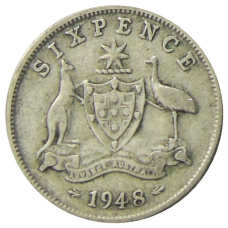 Монета 6 пенсов 1948 года Австралия (аверс)