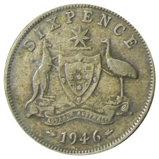 Монета 6 пенсов 1946 года Австралия (аверс)