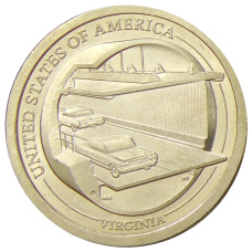 Монета 1 доллар 2021 года P США «Американские инновации  — Мост-тоннель через Чесапикский залив» (аверс)