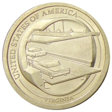 Монета 1 доллар 2021 года P США «Американские инновации  — Мост-тоннель через Чесапикский залив» (аверс)