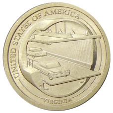 Монета 1 доллар 2021 года P США «Американские инновации  — Мост-тоннель через Чесапикский залив» (аверс)