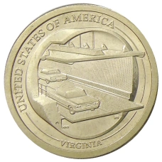 Монета 1 доллар 2021 года P США «Американские инновации — Мост-тоннель через Чесапикский залив» (аверс)