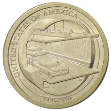 Монета 1 доллар 2021 года P США «Американские инновации — Мост-тоннель через Чесапикский залив» (аверс)