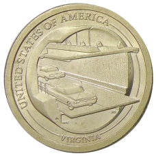 Монета 1 доллар 2021 года P США «Американские инновации — Мост-тоннель через Чесапикский залив» (аверс)