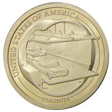 Монета 1 доллар 2021 года P США «Американские инновации — Мост-тоннель через Чесапикский залив» (аверс)