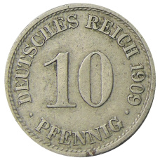 Монета 10 пфеннигов 1909 года А Германия (аверс)