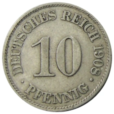 Монета 10 пфеннигов 1908 года А Германия (аверс)