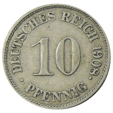 Монета 10 пфеннигов 1908 года J Германия (аверс)