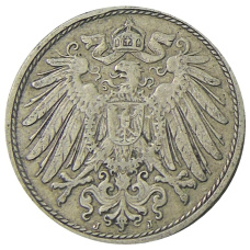 Монета 10 пфеннигов 1908 года J Германия (реверс)