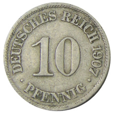 Монета 10 пфеннигов 1907 года А Германия (аверс)