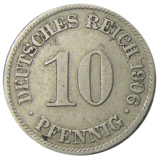 Монета 10 пфеннигов 1906 года А Германия (аверс)