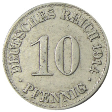 Монета 10 пфеннигов 1914 года А Германия (аверс)