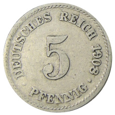 Монета 5 пфеннигов 1908 года A Германия (аверс)